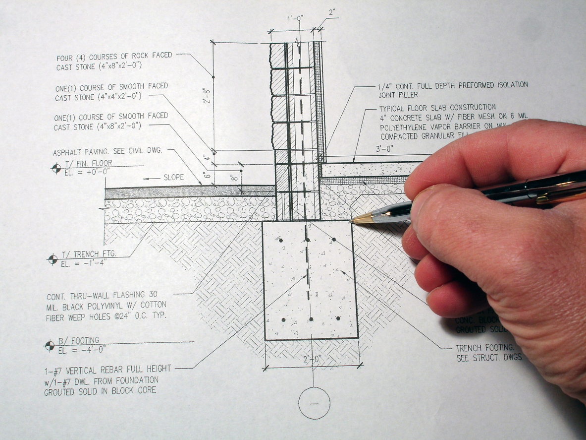 Technical party wall drawing showing construction details